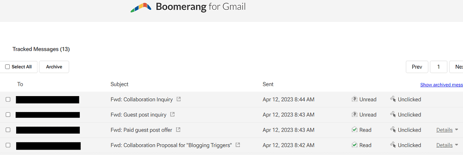 Track gmail email Boomerang