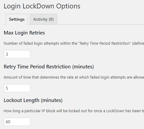 login lockdown settings