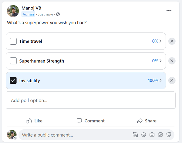 Facebook group poll 1
