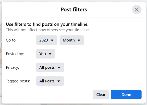 Facebook post filters
