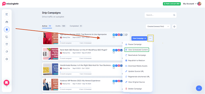 Manage Missinglettr posts Manage Missinglettr posts