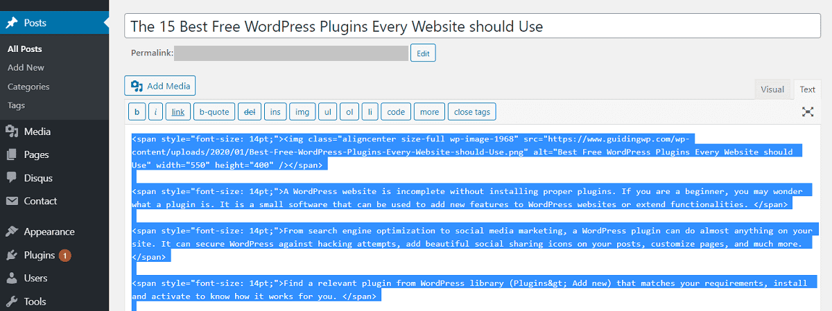 Duplicate WordPress page classic editor